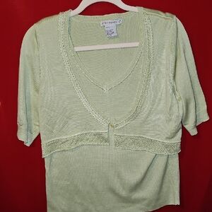 VINTAGE Requirements Mint Green Women's Blouse Vest Large RETRO Sweater